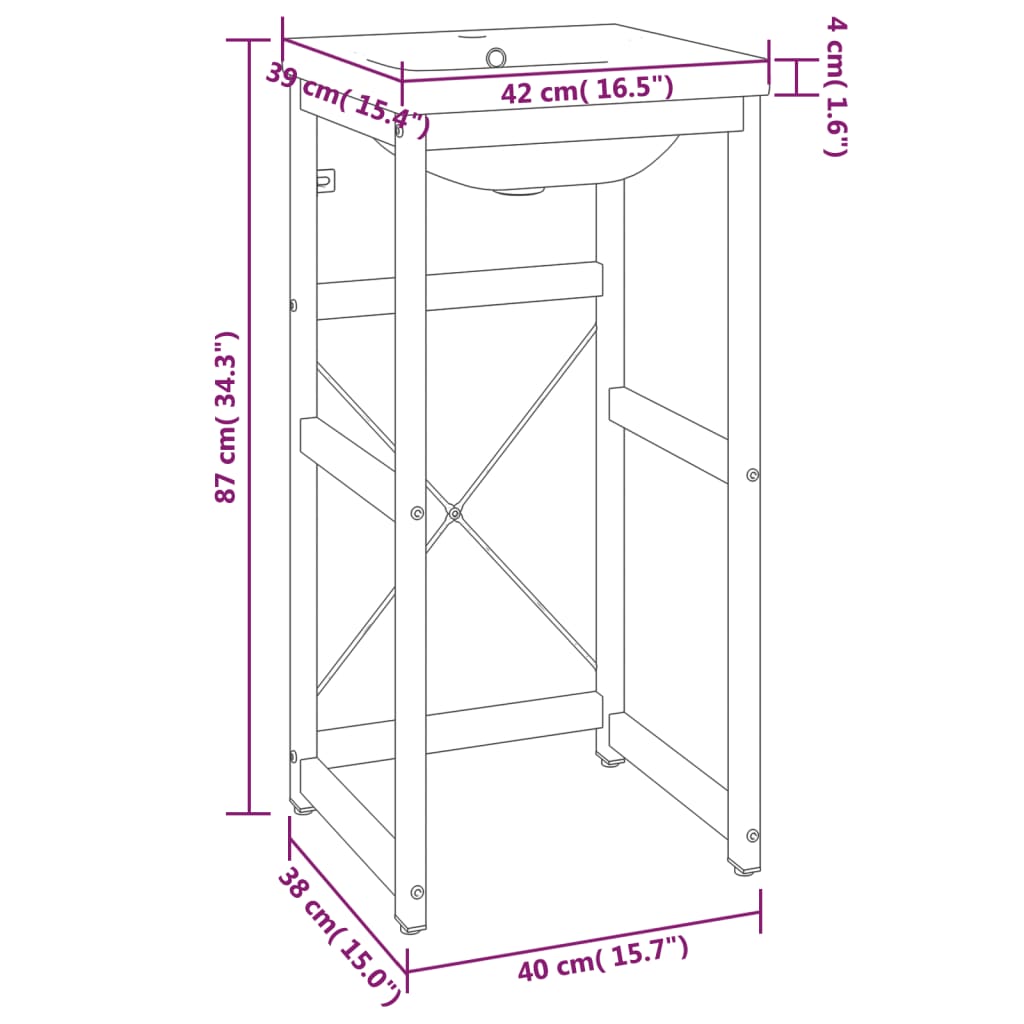 Wastafelframe met inbouwwastafel ijzer wit