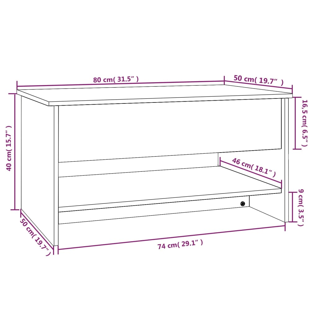 Salontafel 80x50x40 cm bewerkt hout