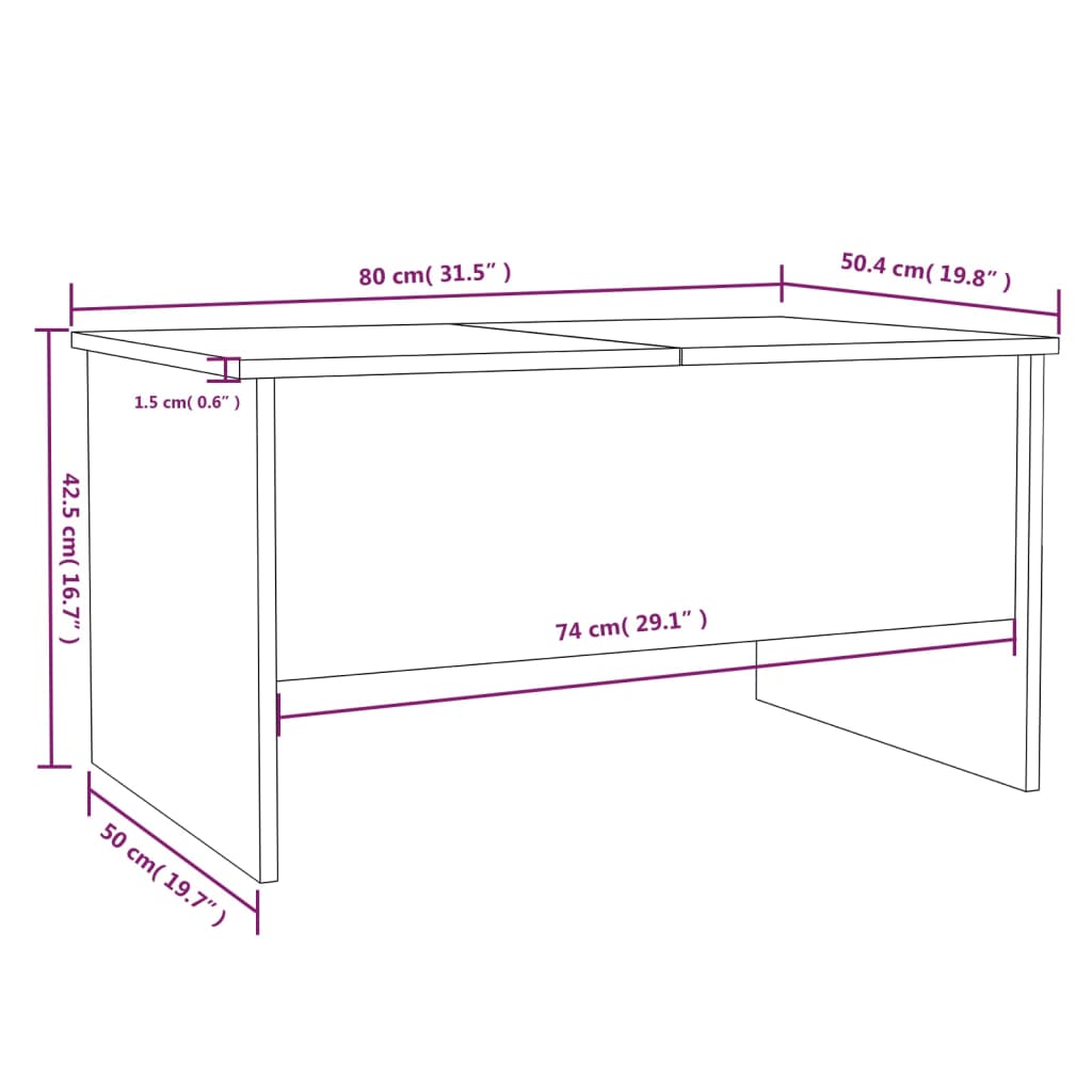 Salontafel 80x50x42,5 cm bewerkt hout