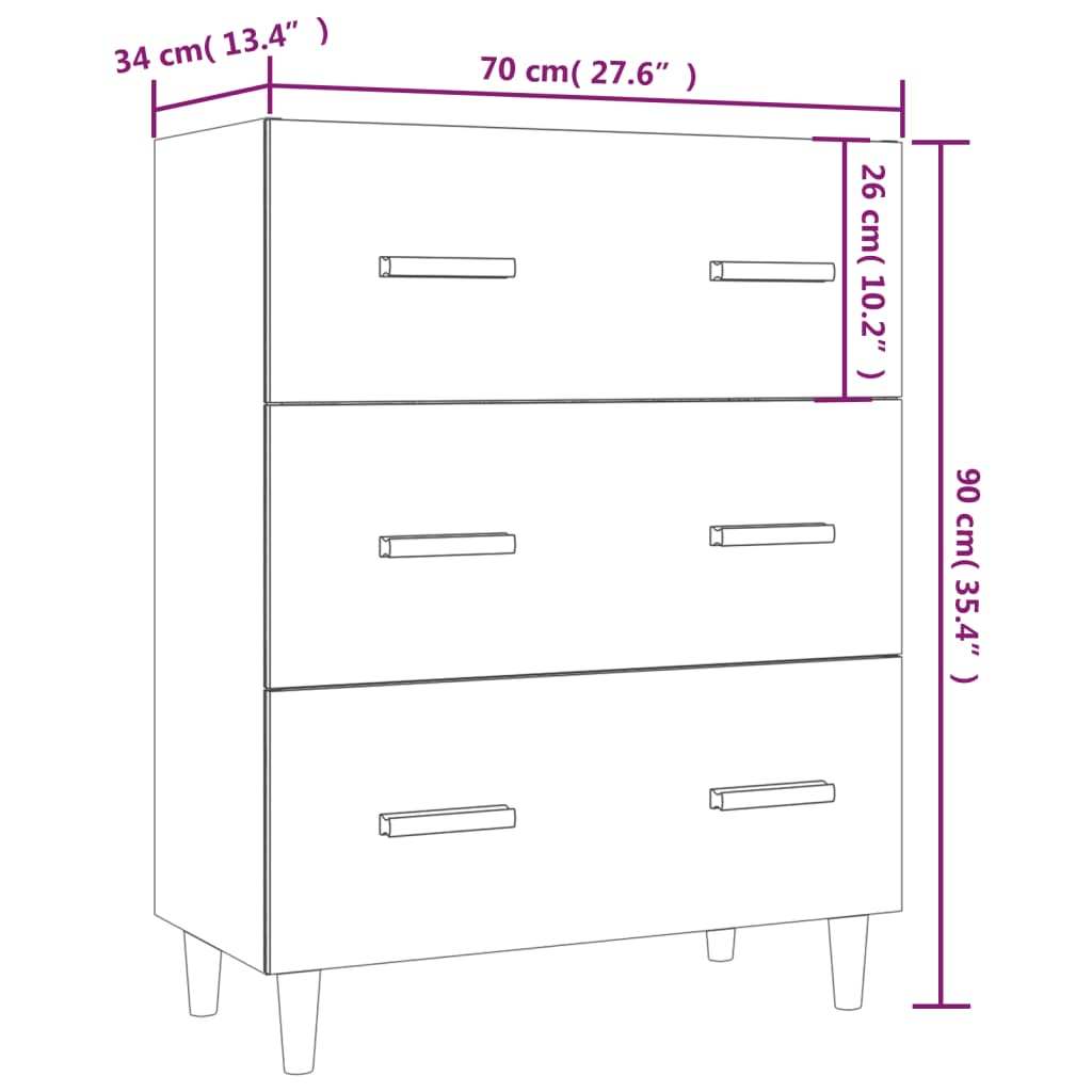 Dressoir 70x34x90 cm bewerkt hout eikenkleurig