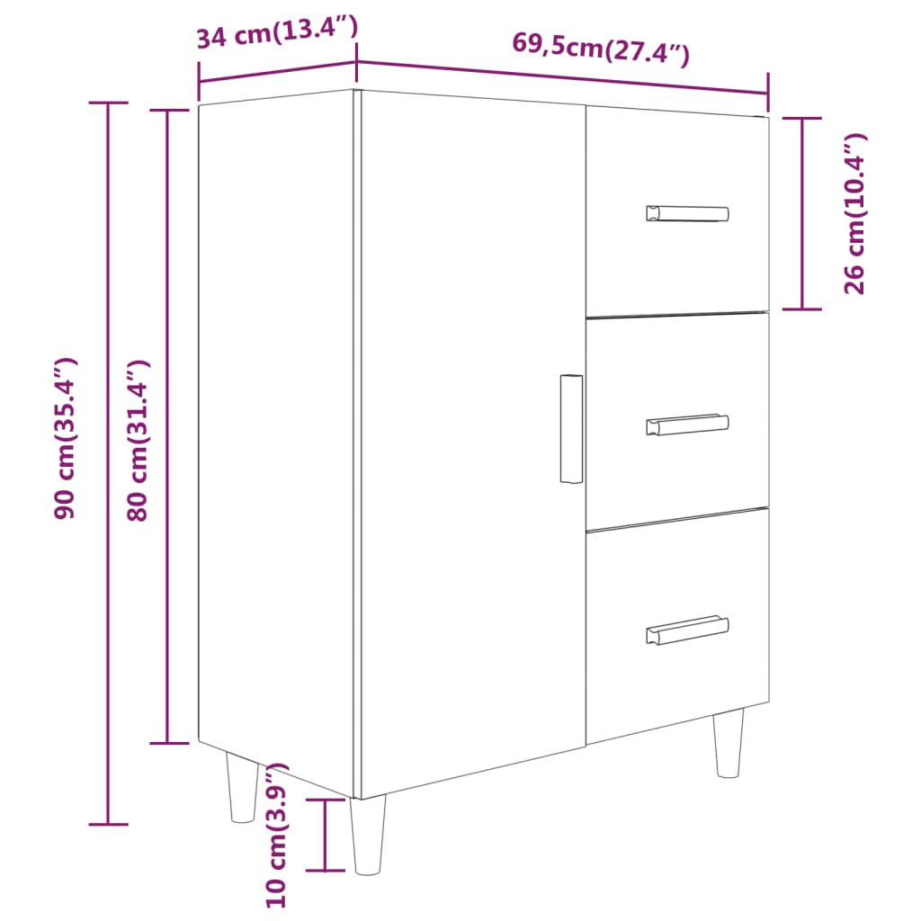 Dressoir 69,5x34x90 cm bewerkt hout eikenkleurig