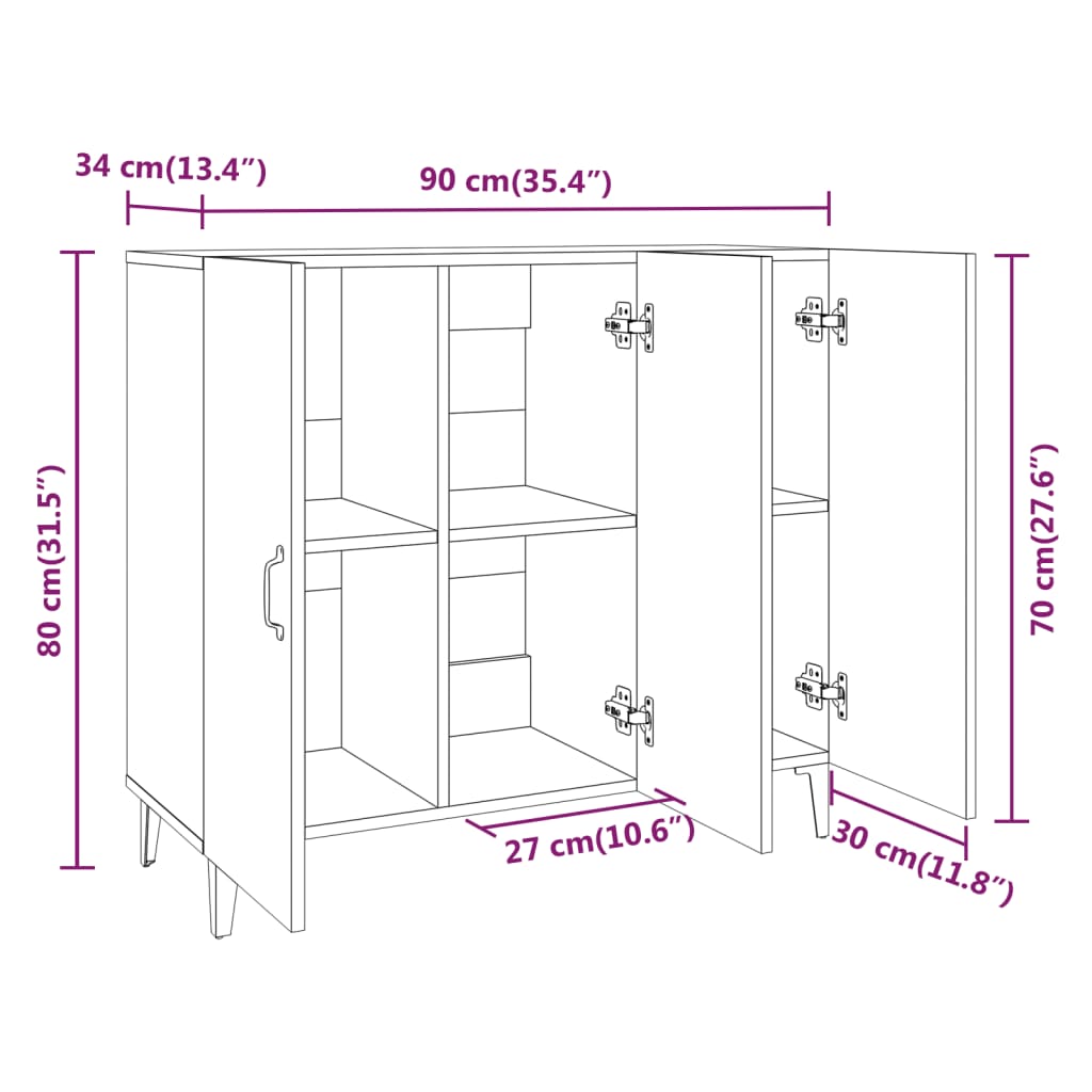 Dressoir 90x34x80 cm bewerkt hout