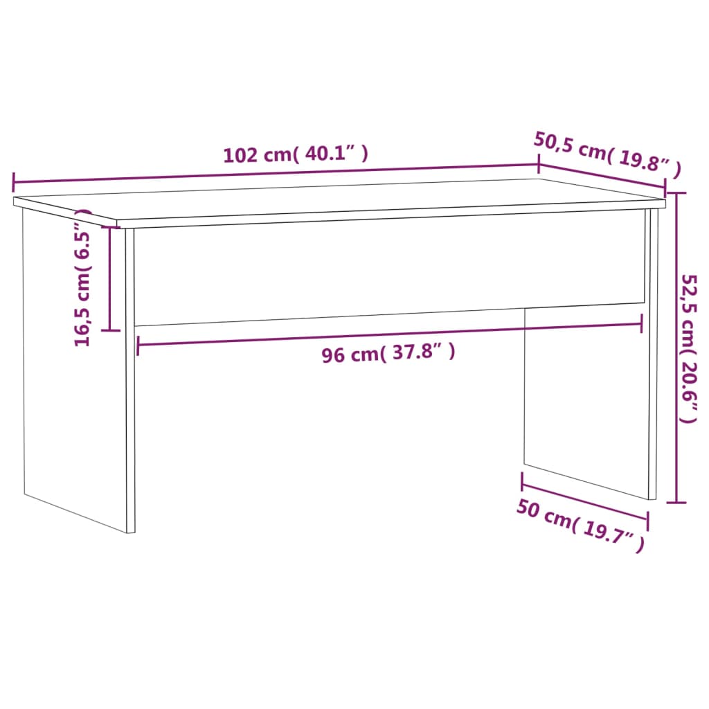 Salontafel 102x50,5x52,5 cm bewerkt hout eikenkleurig