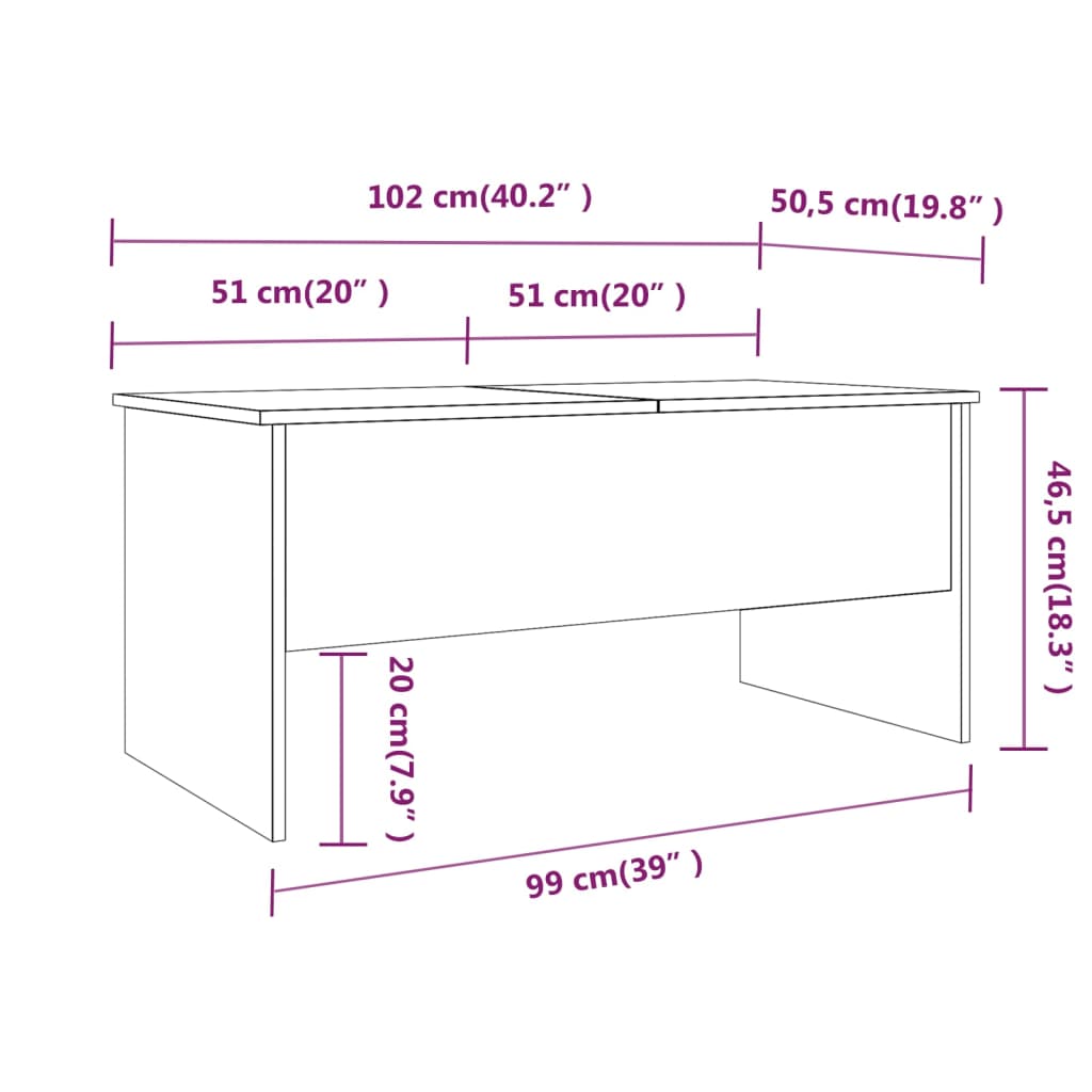 Salontafel 102x50,5x46,5 cm bewerkt hout