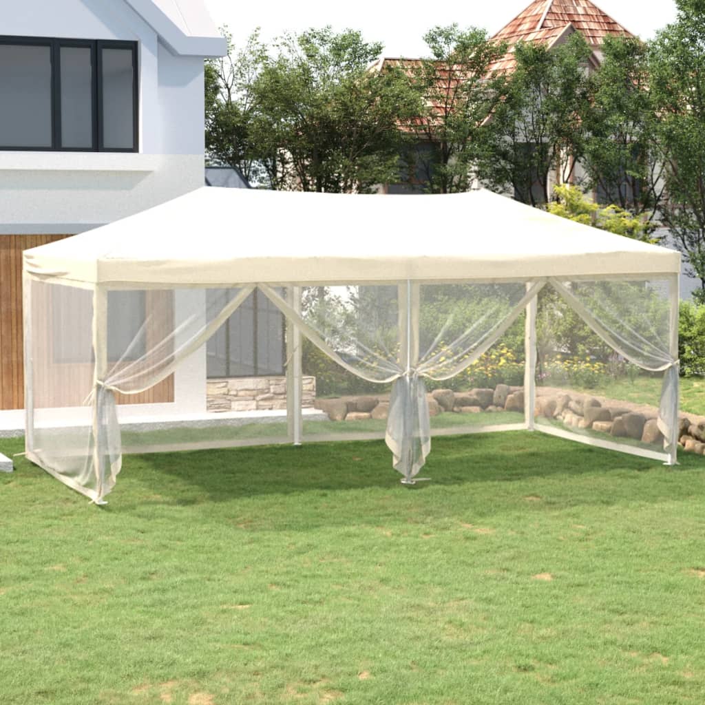 Partytent inklapbaar met zijwanden 3x6 m crèmekleurig