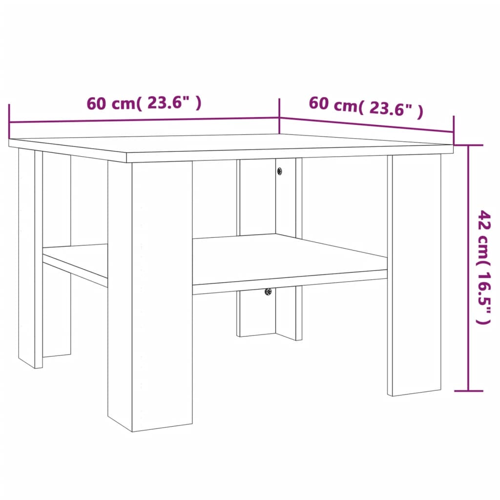 Salontafel 60x60x42 cm bewerkt hout