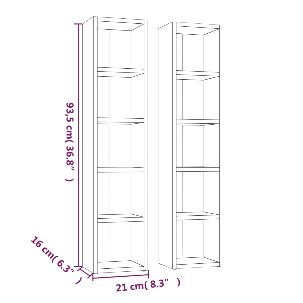 CD-kasten 2 st 21x16x93,5 bewerkt hout bruin eikenkleur