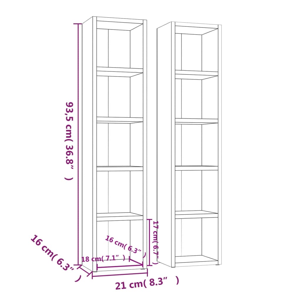 CD-kasten 2 st 21x16x93,5 bewerkt hout bruin eikenkleur