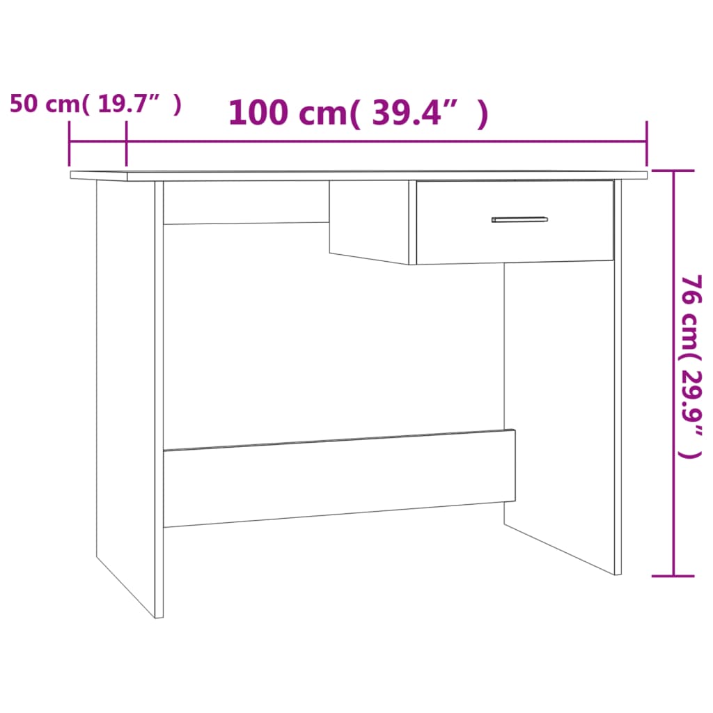 Bureau 100x50x76 cm bewerkt hout eikenkleurig