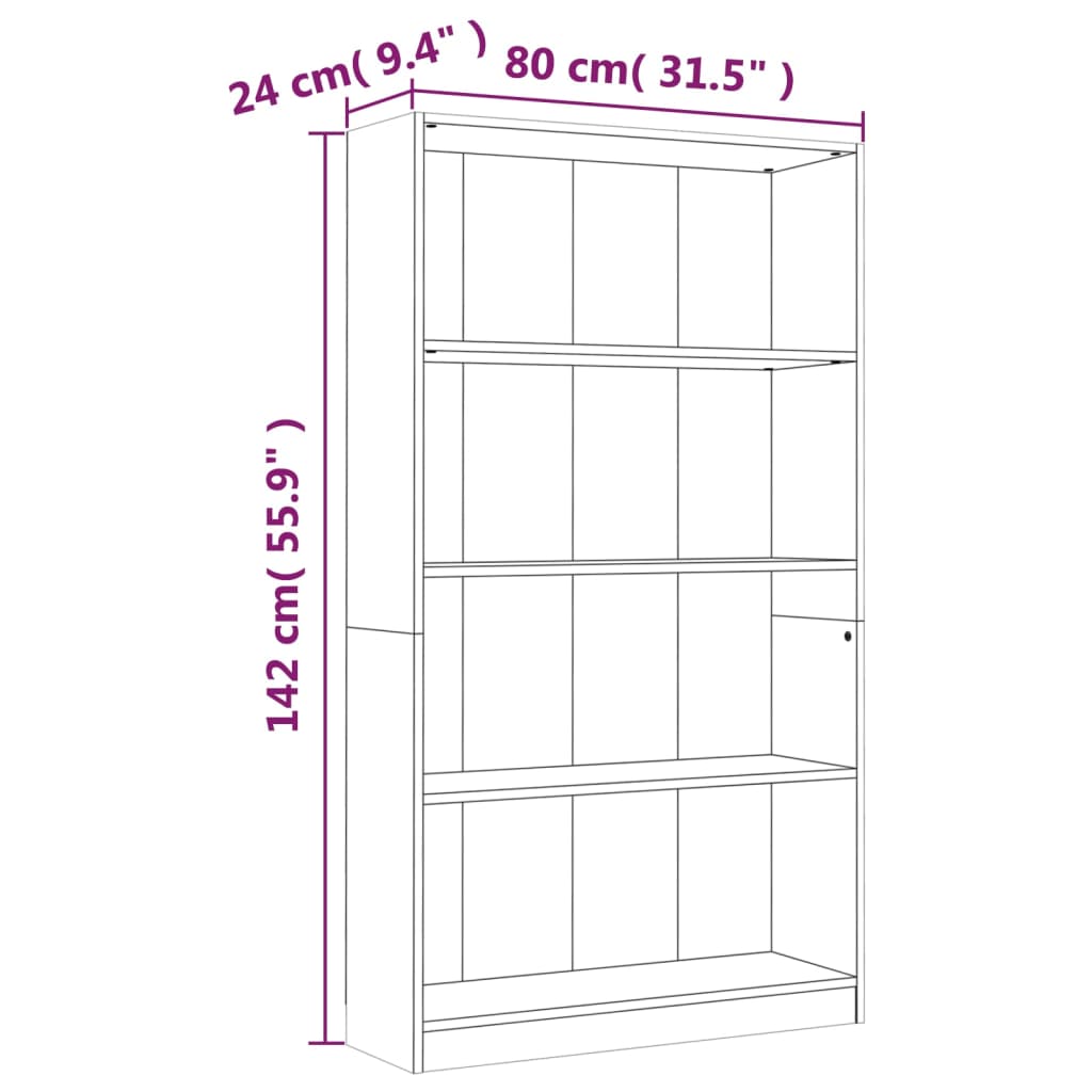 Boekenkast met 4 schappen 80x24x142 cm hout