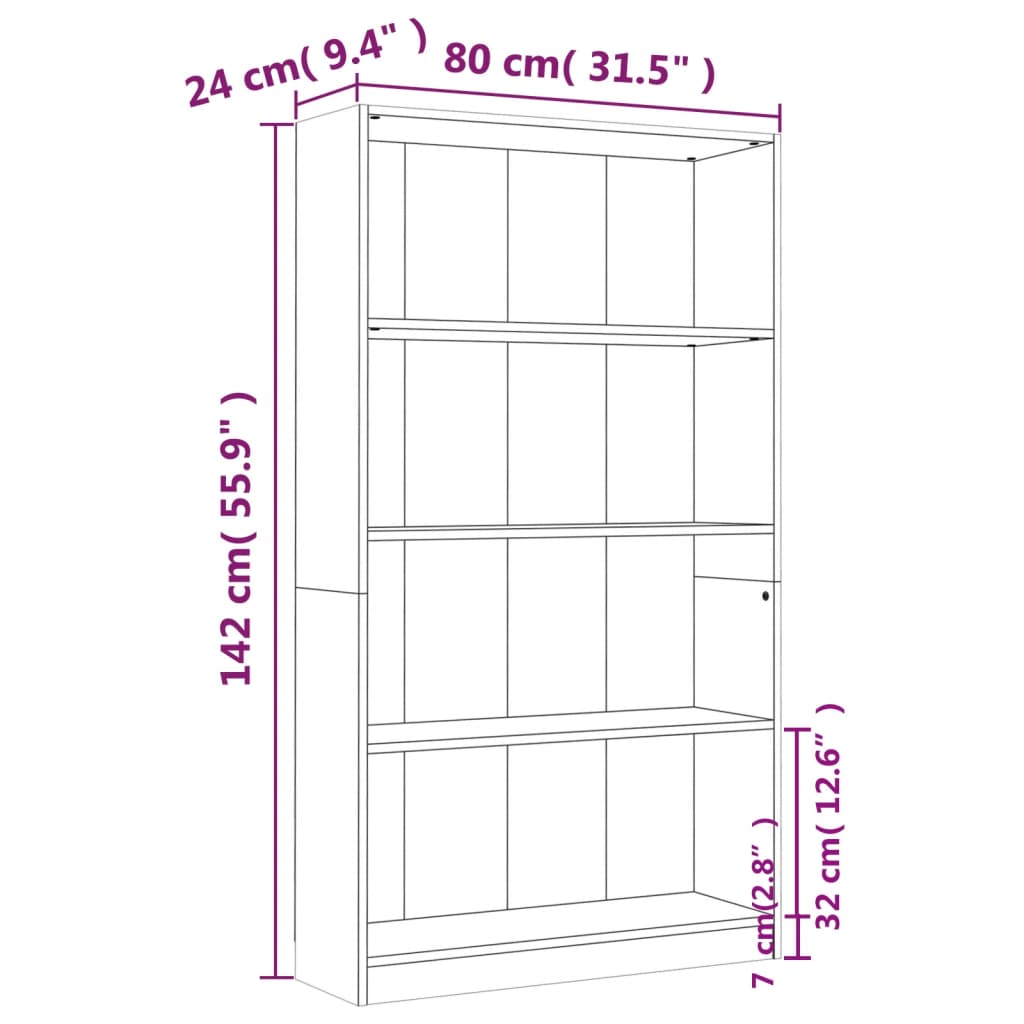 Boekenkast 60x24x175 cm bewerkt hout eikenkleurig