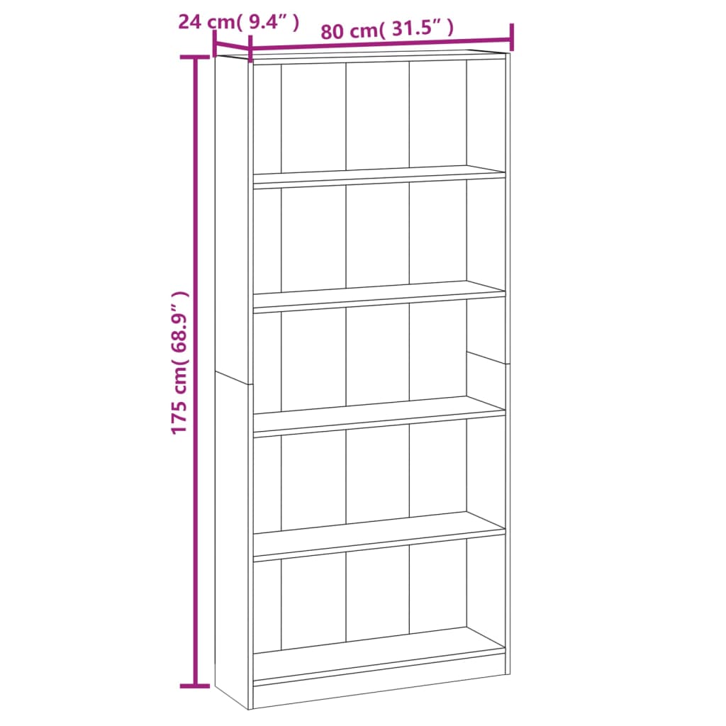 Boekenkast met 4 schappen 80x24x142 cm hout