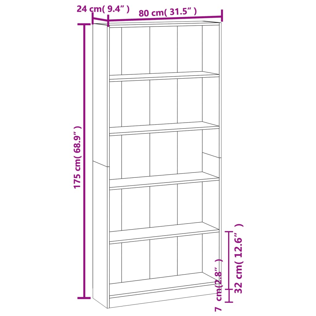 Boekenkast 60x24x175 cm bewerkt hout eikenkleurig