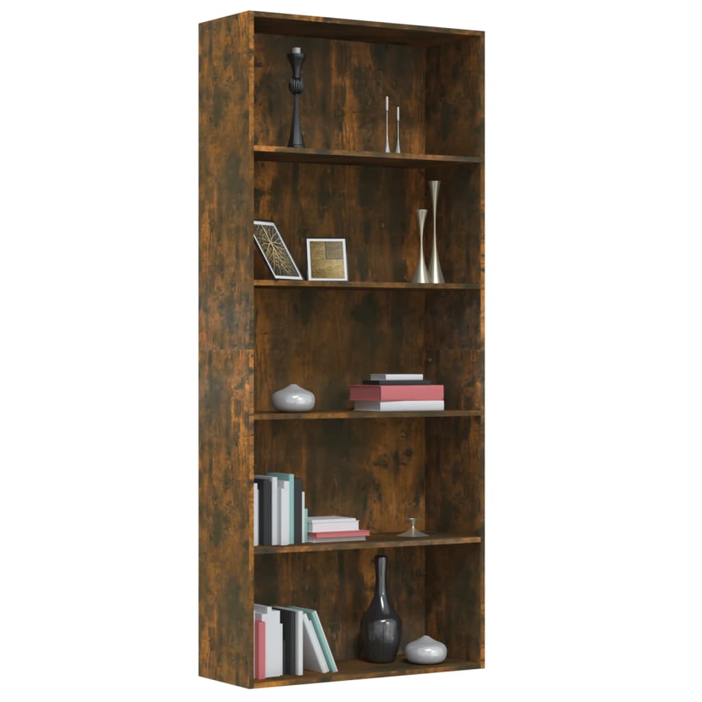 Boekenkast 80x30x189 cm bewerkt hout eikenkleurig