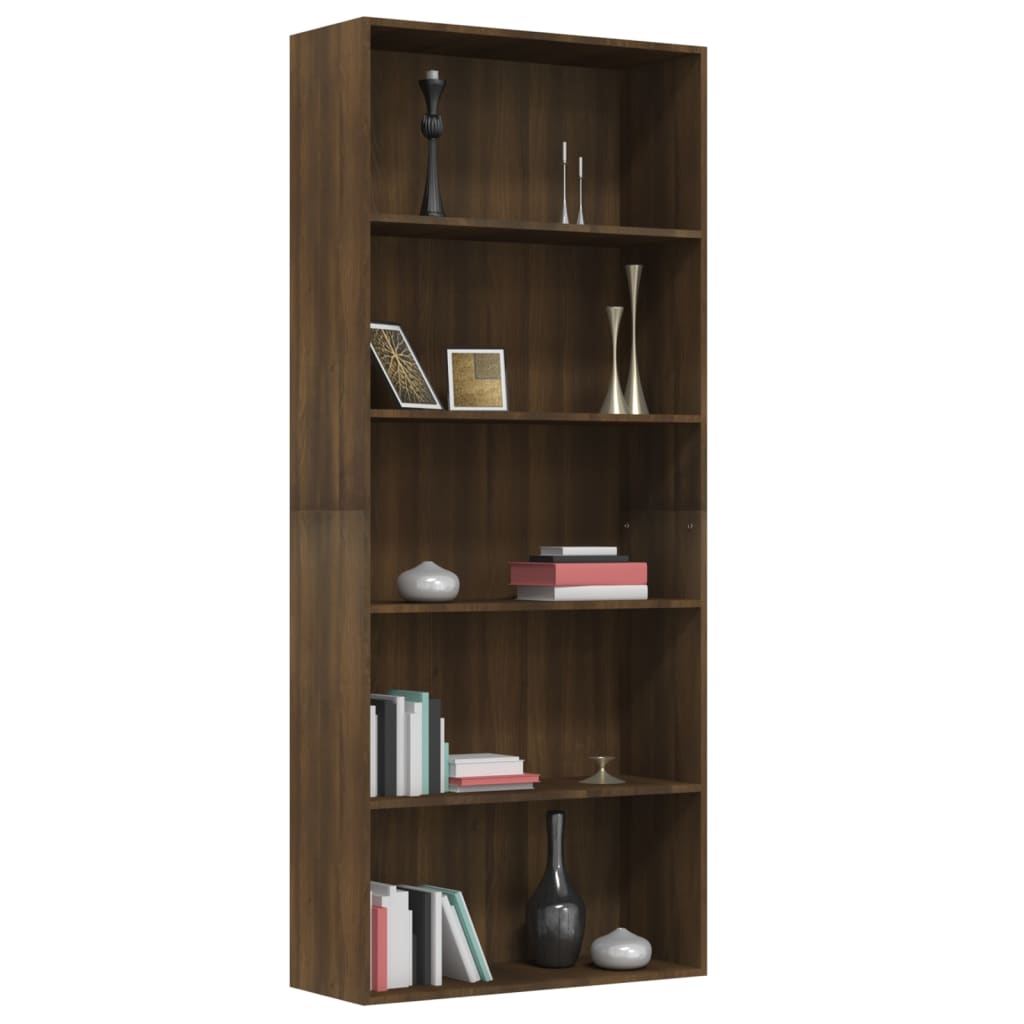 Boekenkast 80x30x189 cm bewerkt hout eikenkleurig