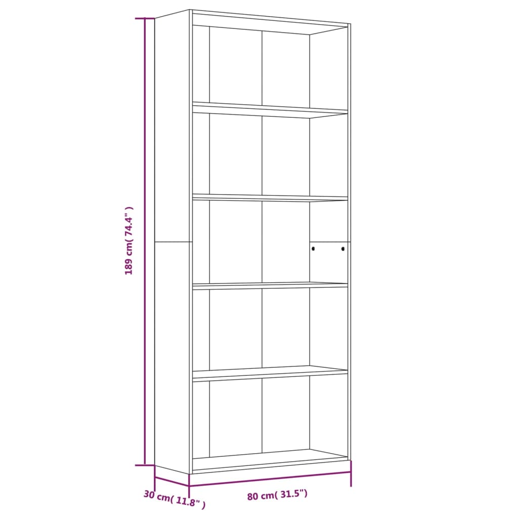 Boekenkast 80x30x189 cm bewerkt hout eikenkleurig