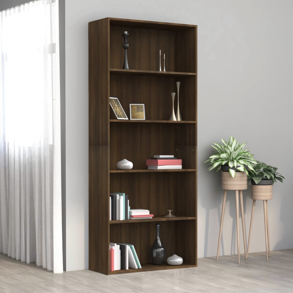 Boekenkast 80x30x189 cm bewerkt hout eikenkleurig