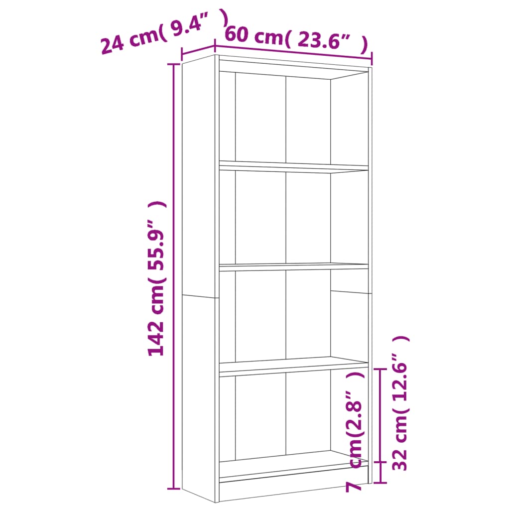 Boekenkast 60x24x175 cm bewerkt hout eikenkleurig