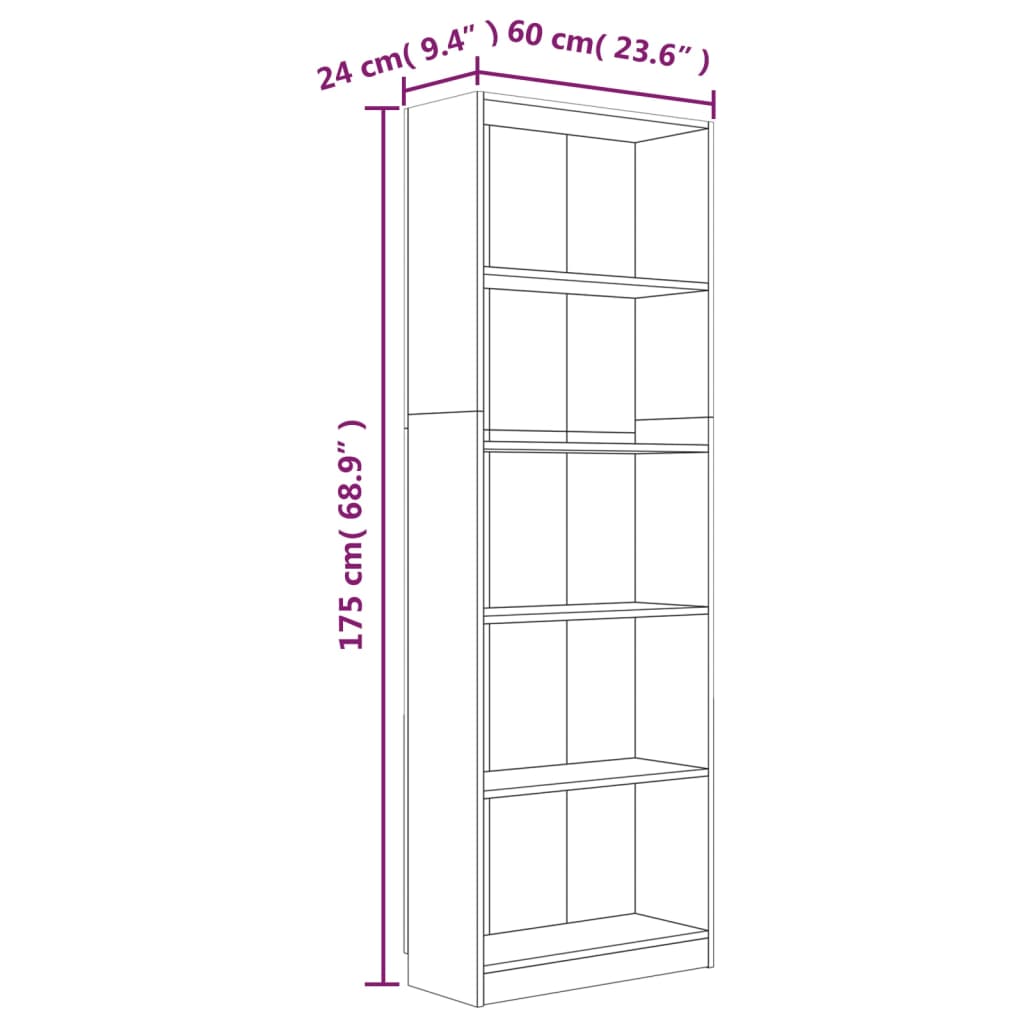 Boekenkast met 4 schappen 80x24x142 cm hout