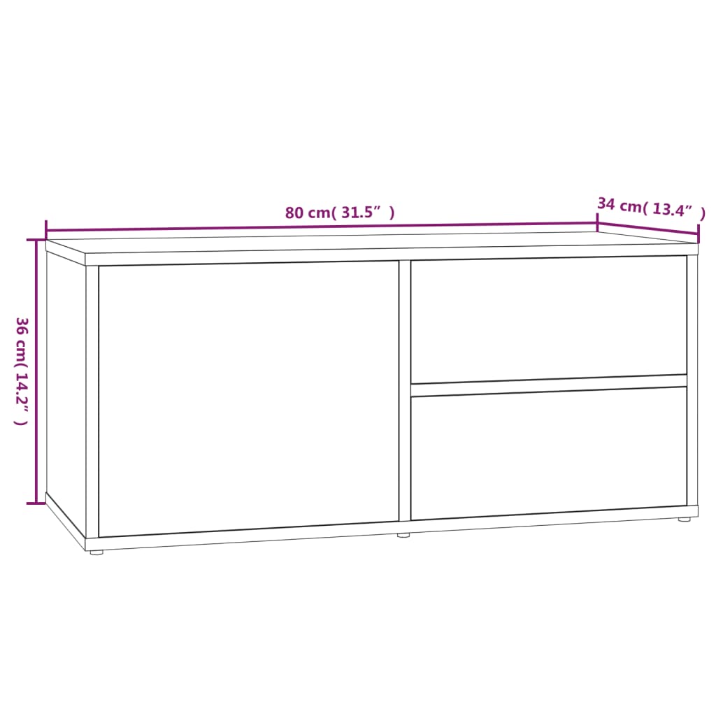 Tv-meubel 80x34x36 cm bewerkt hout eikenkleurig