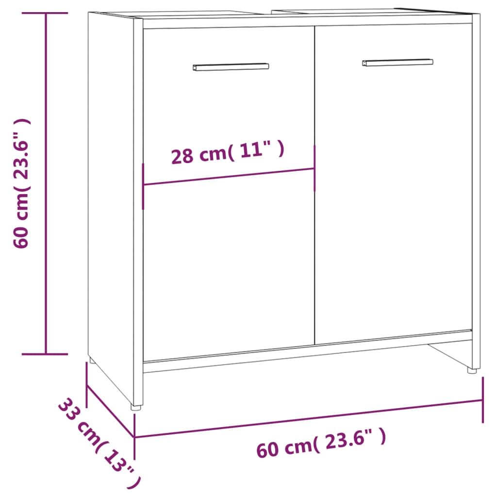 Badkamerkast 60x33x61 cm bewerkt hout