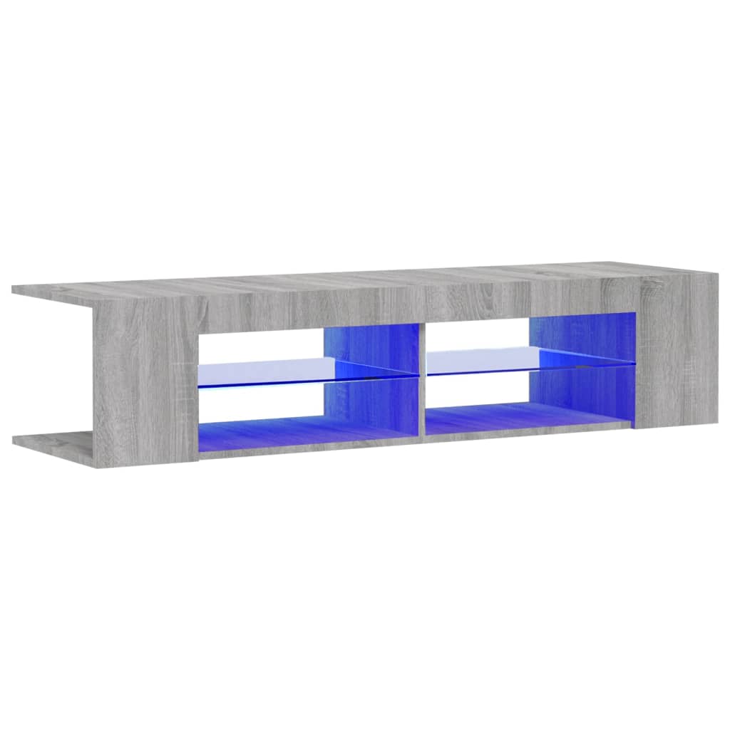 Tv-meubel met LED 135x39x30 cm bewerkt hout artisanaal eiken