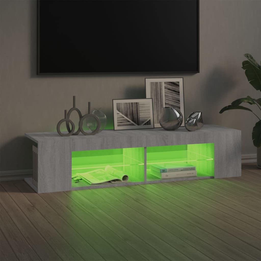 Tv-meubel met LED 135x39x30 cm bewerkt hout artisanaal eiken