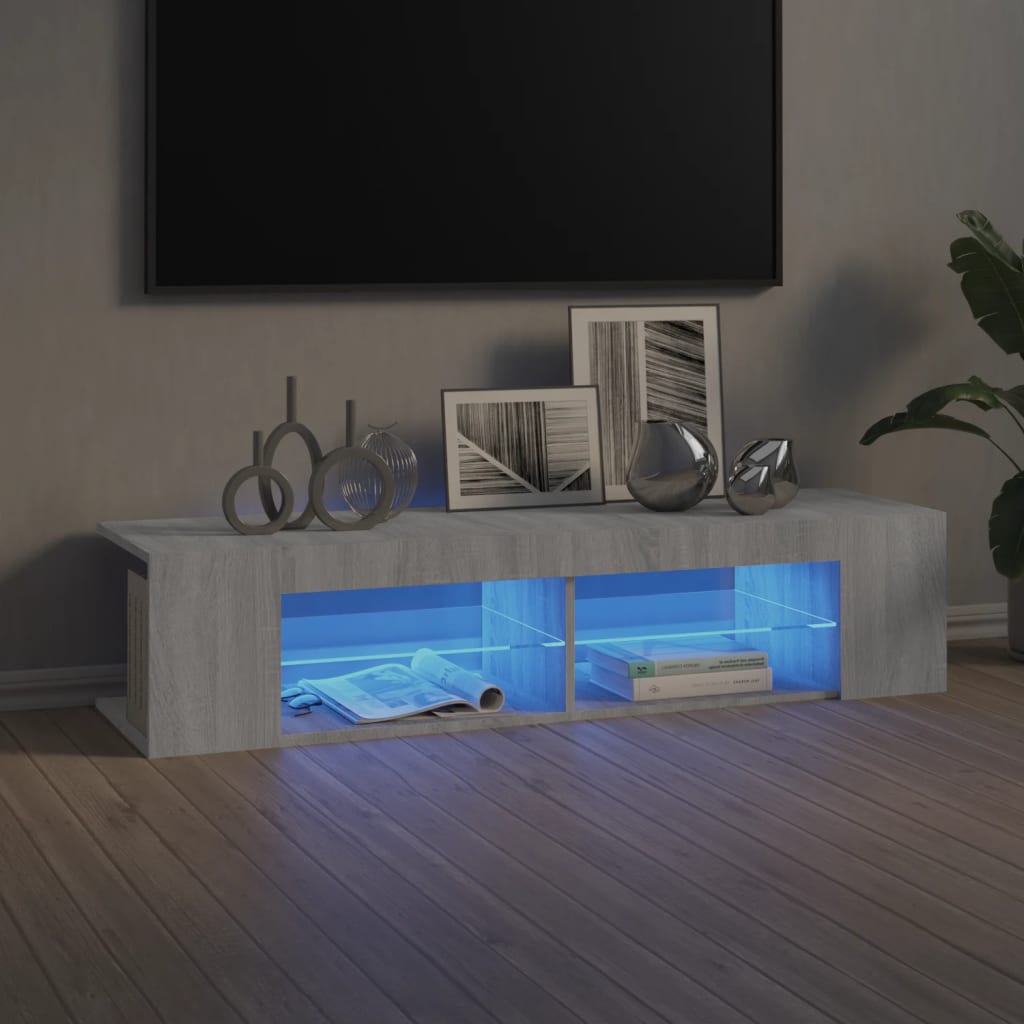 Tv-meubel met LED 135x39x30 cm bewerkt hout artisanaal eiken