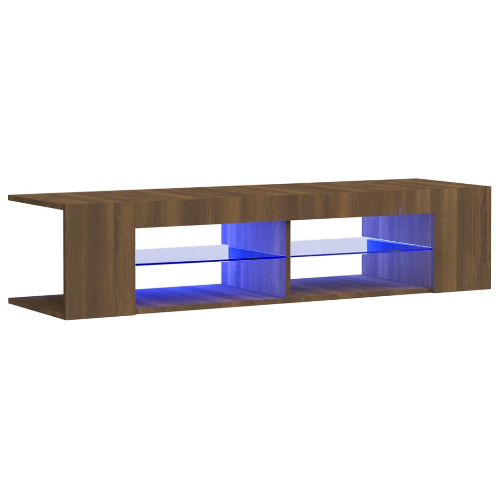 Tv-meubel met LED 135x39x30 cm bewerkt hout artisanaal eiken