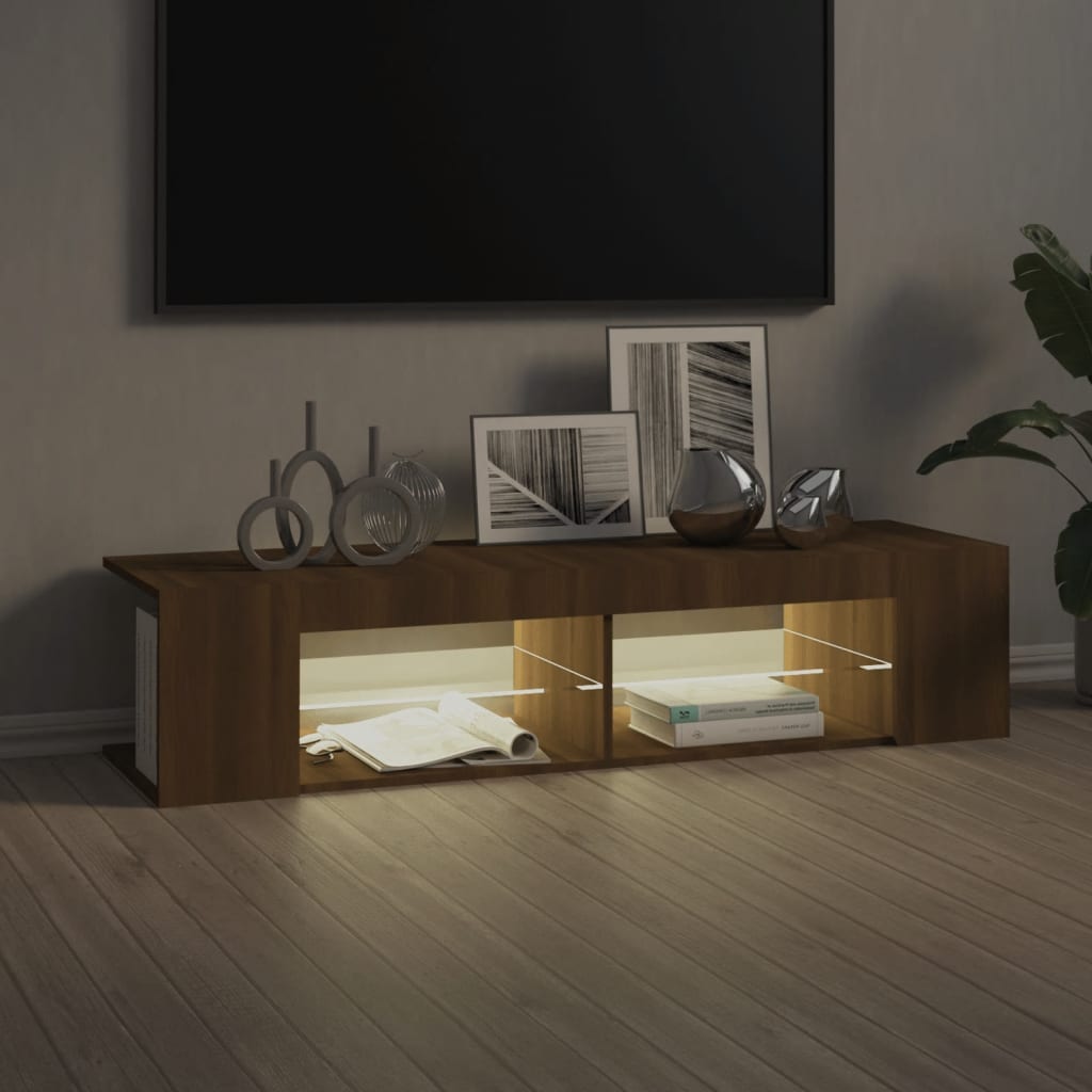 Tv-meubel met LED 135x39x30 cm bewerkt hout artisanaal eiken