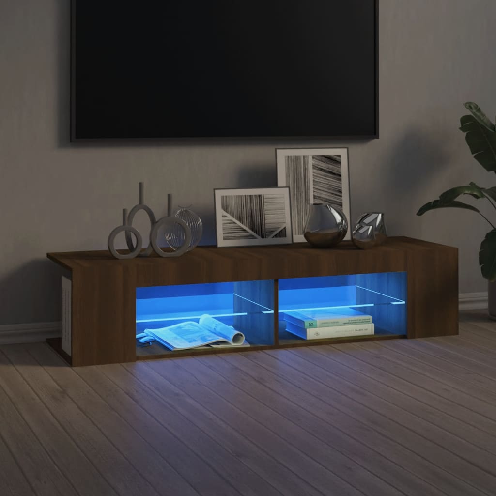 Tv-meubel met LED 135x39x30 cm bewerkt hout artisanaal eiken