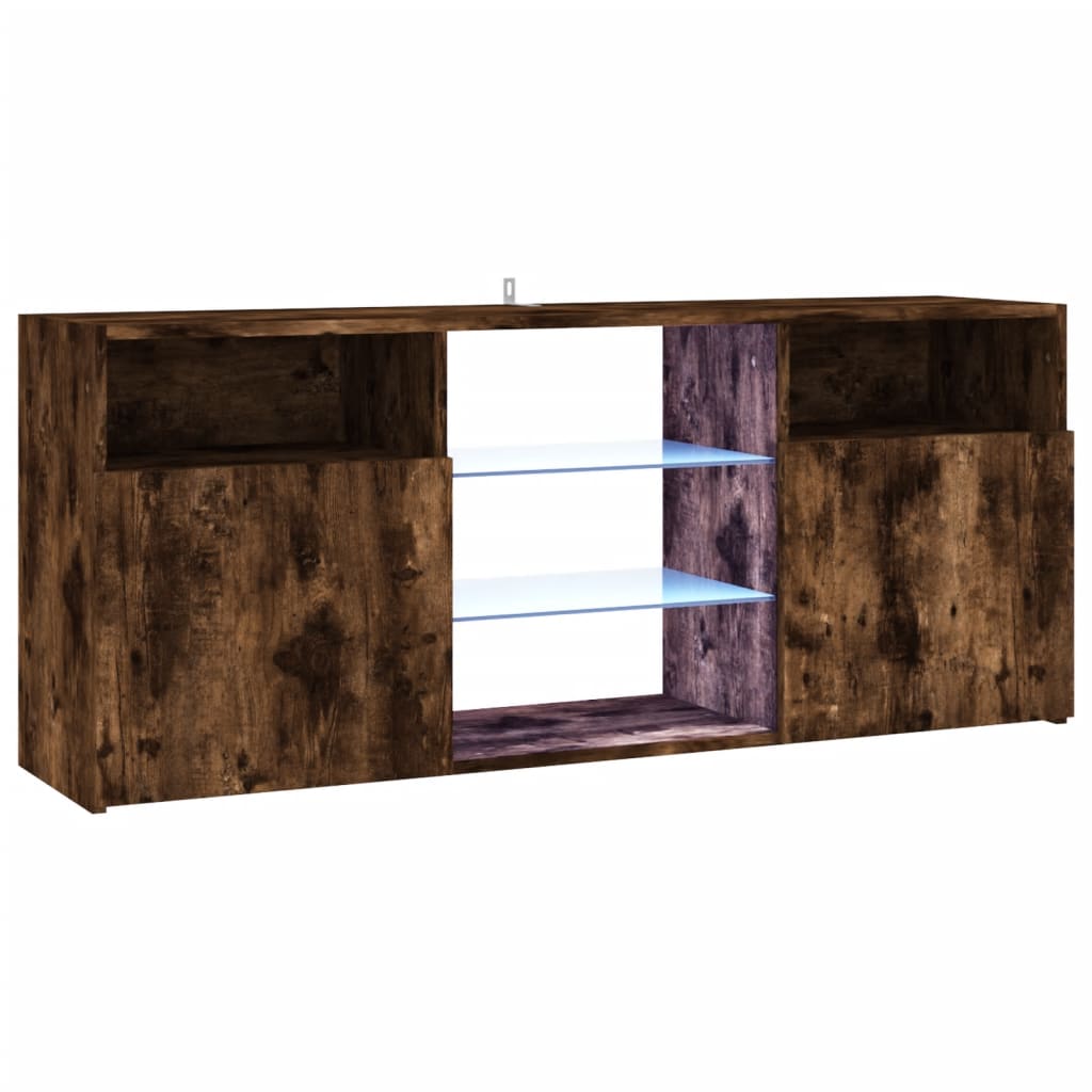 Tv-meubel met LED 120x30x50 cm bewerkt hout artisanaal eiken