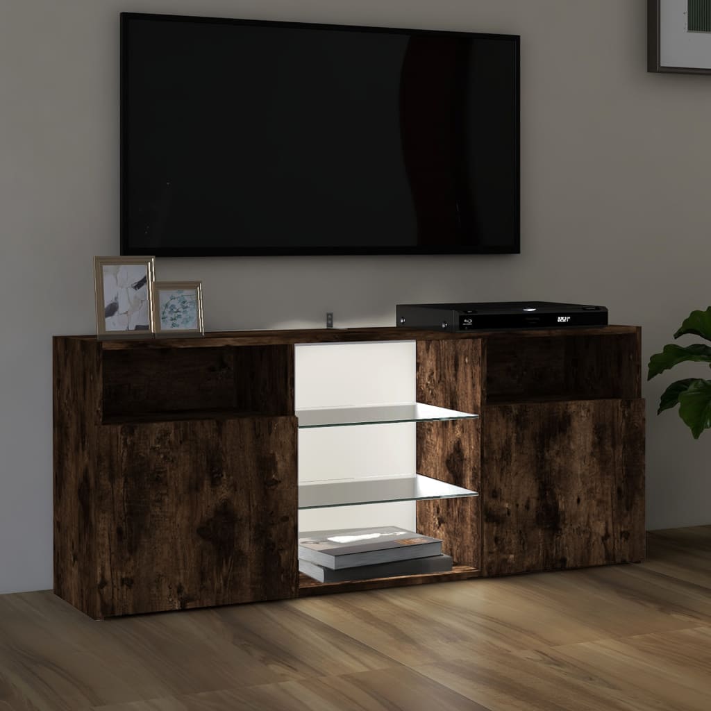 Tv-meubel met LED 120x30x50 cm bewerkt hout artisanaal eiken