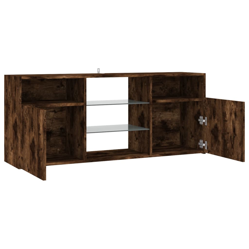 Tv-meubel met LED 120x30x50 cm bewerkt hout artisanaal eiken