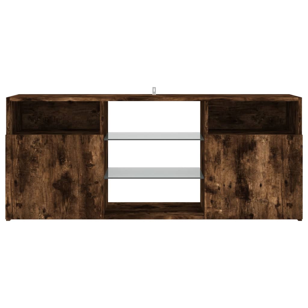 Tv-meubel met LED 120x30x50 cm bewerkt hout artisanaal eiken