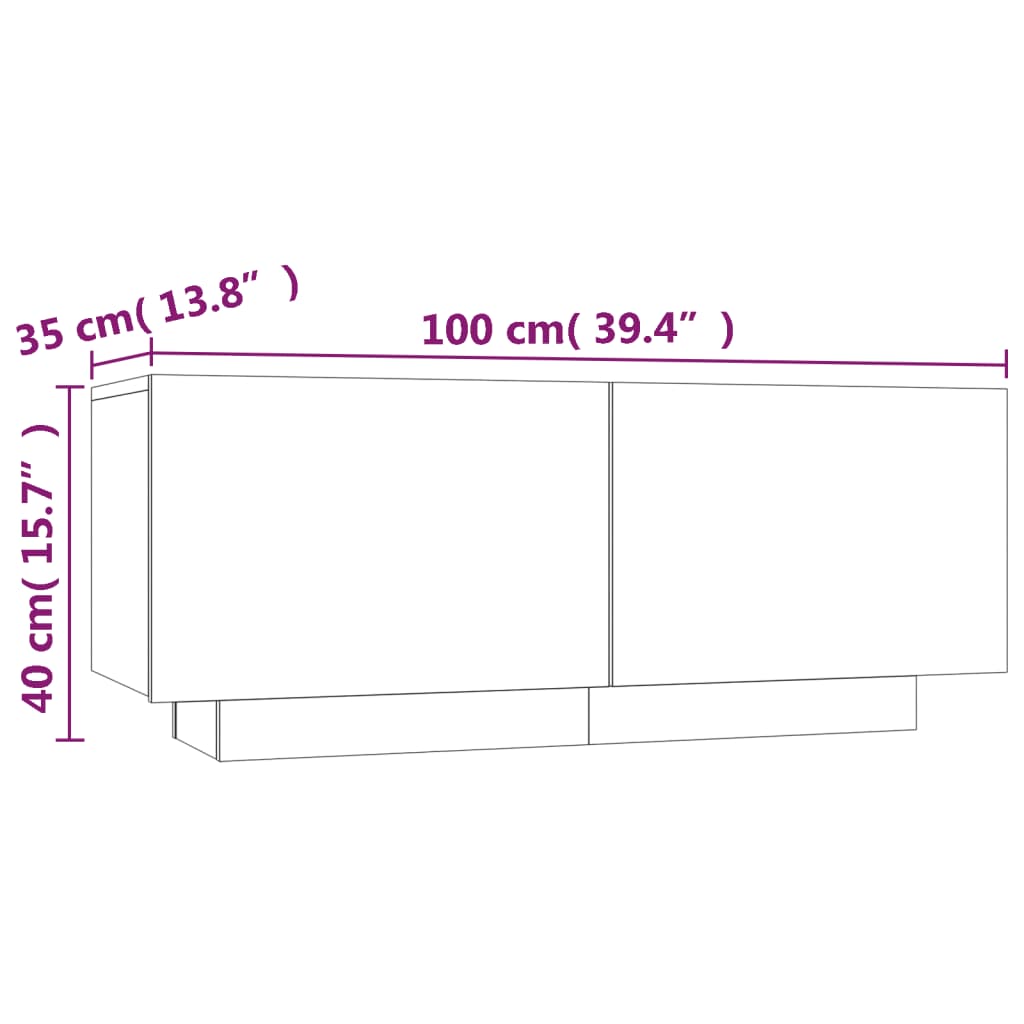 Tv-meubel met LED 100x35x40 cm bewerkt hout artisanaal eiken