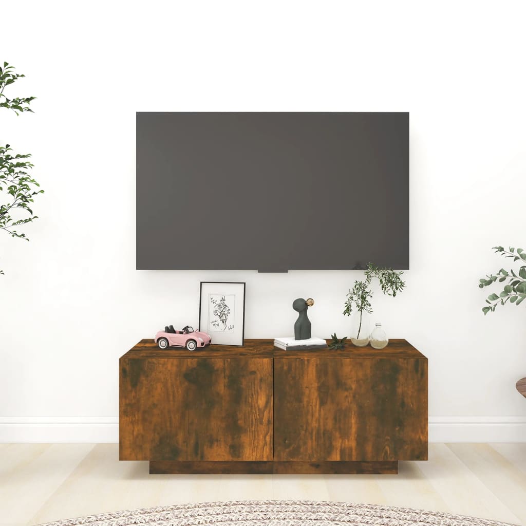 Tv-meubel met LED 100x35x40 cm bewerkt hout artisanaal eiken