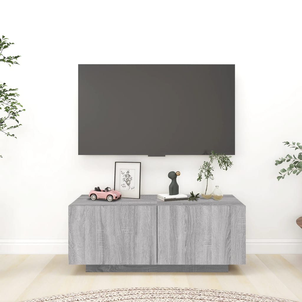 Tv-meubel met LED 100x35x40 cm bewerkt hout artisanaal eiken