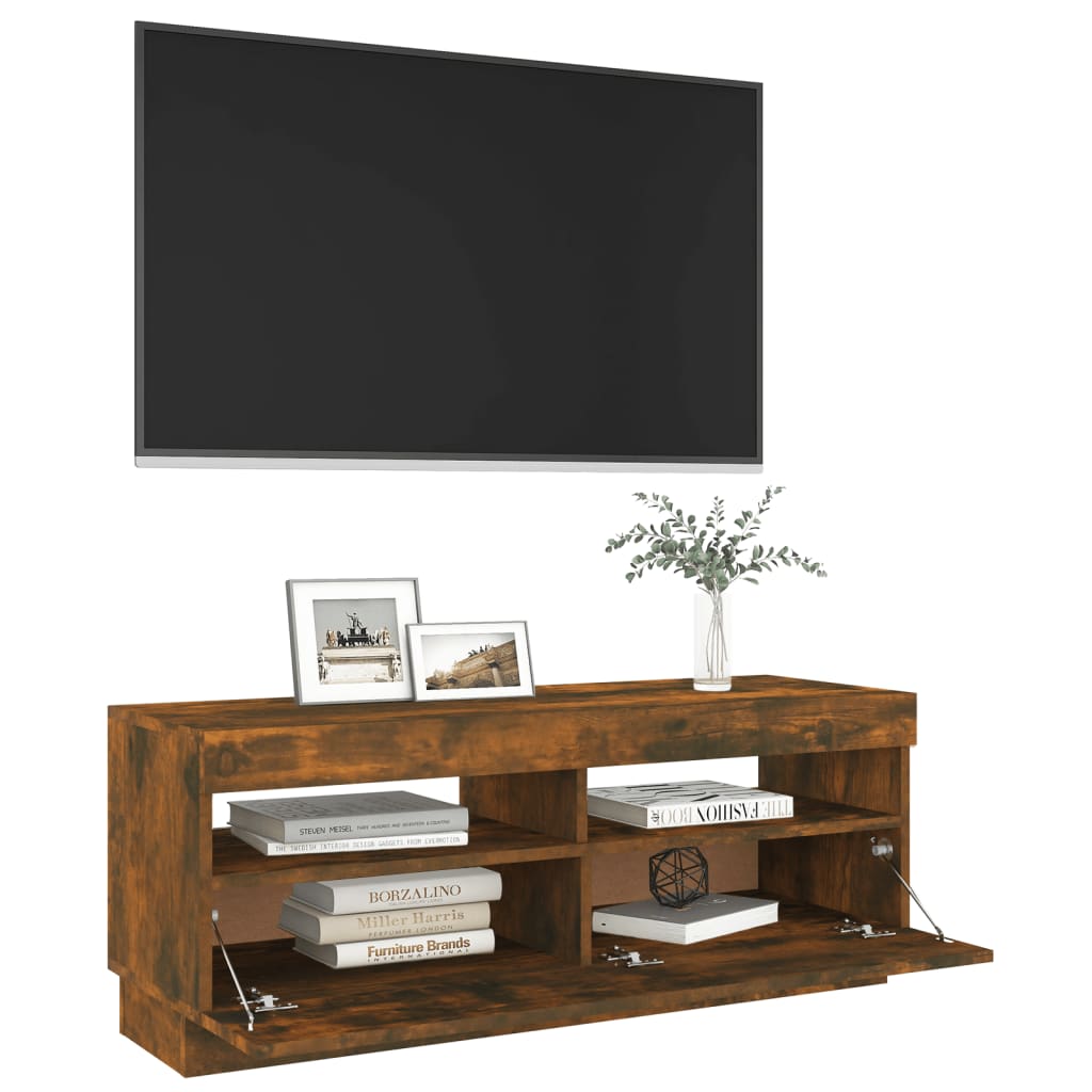 Tv-meubel met LED 80x35x40 cm bewerkt hout artisanaal eiken