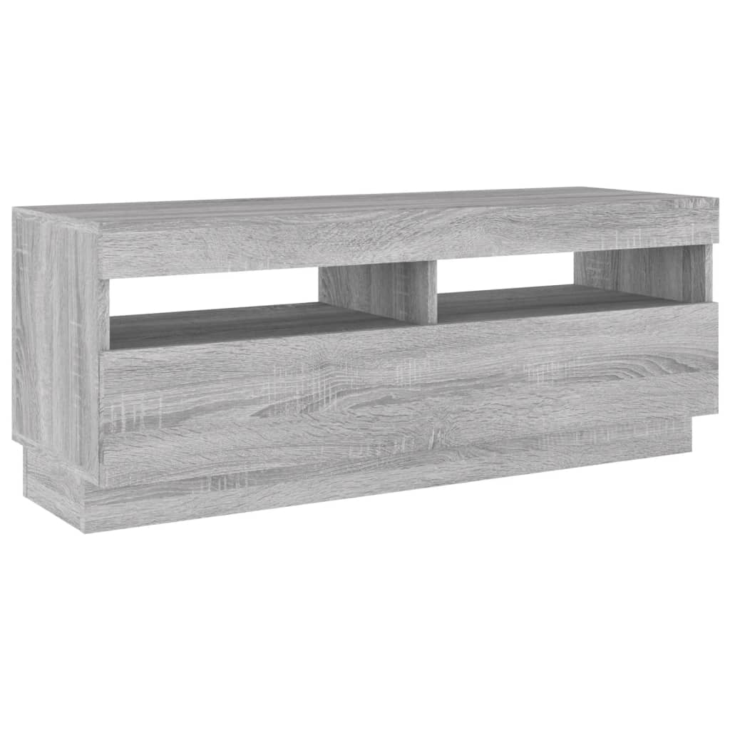 Tv-meubel met LED 80x35x40 cm bewerkt hout artisanaal eiken