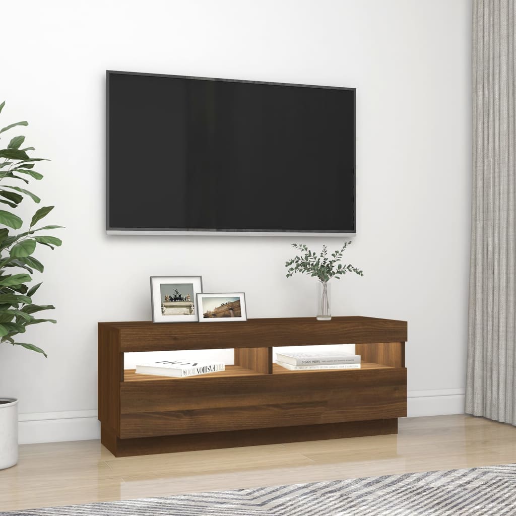 Tv-meubel met LED 80x35x40 cm bewerkt hout artisanaal eiken