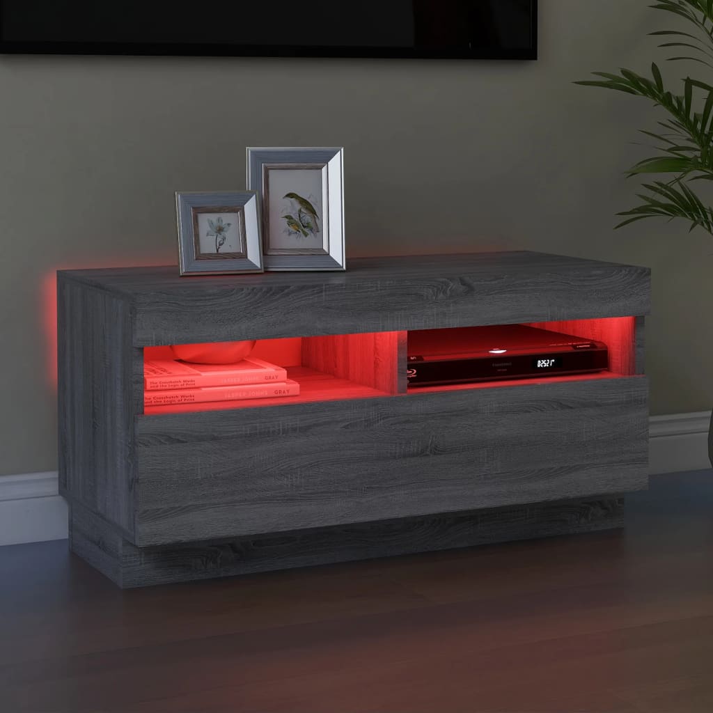 Tv-meubel met LED 80x35x40 cm bewerkt hout artisanaal eiken