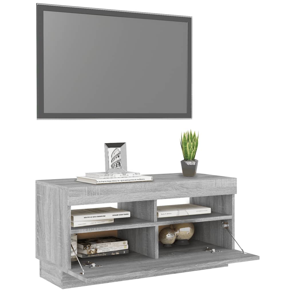 Tv-meubel met LED 80x35x40 cm bewerkt hout artisanaal eiken