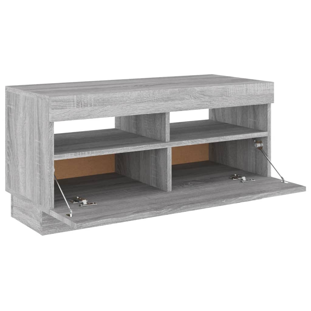 Tv-meubel met LED 80x35x40 cm bewerkt hout artisanaal eiken