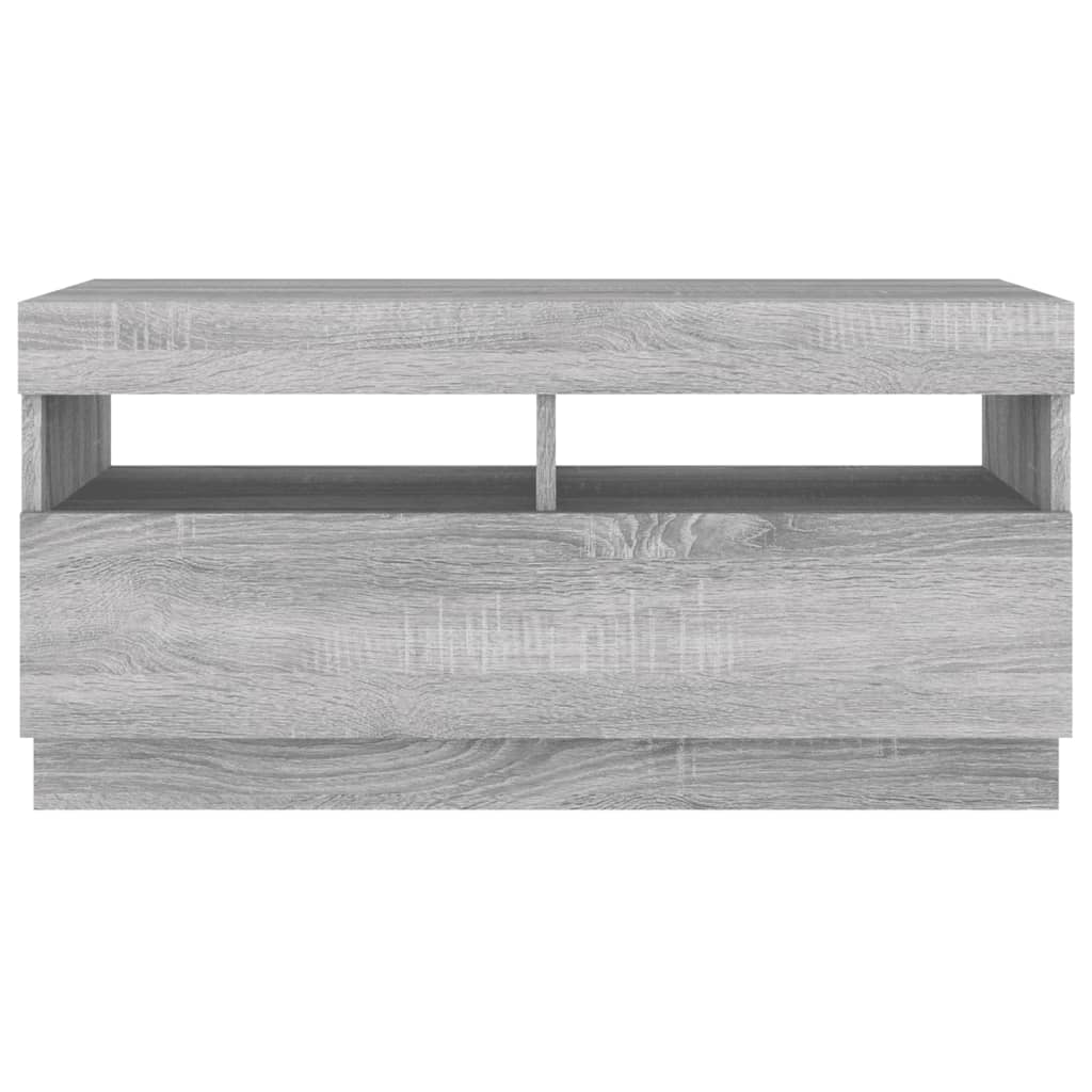 Tv-meubel met LED 80x35x40 cm bewerkt hout artisanaal eiken