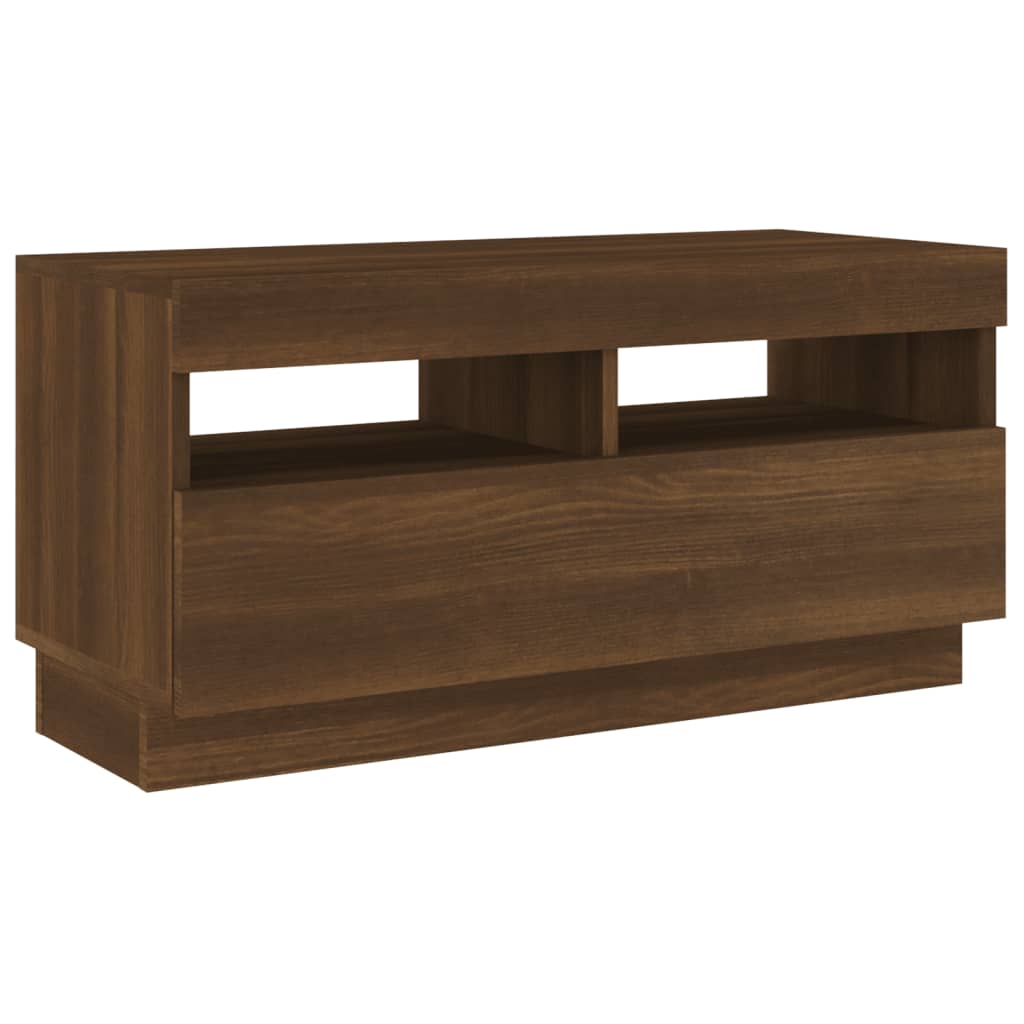 Tv-meubel met LED 80x35x40 cm bewerkt hout artisanaal eiken