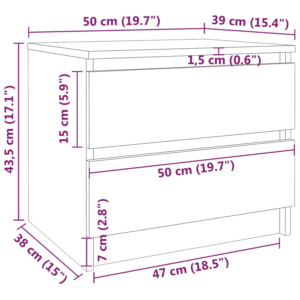 Nachtkastjes 2 st 50x39x43,5 cm bewerkt hout