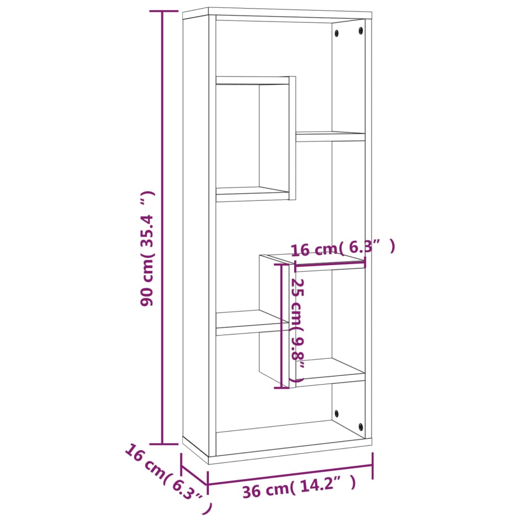 Wandschap 36x16x90 cm bewerkt hout