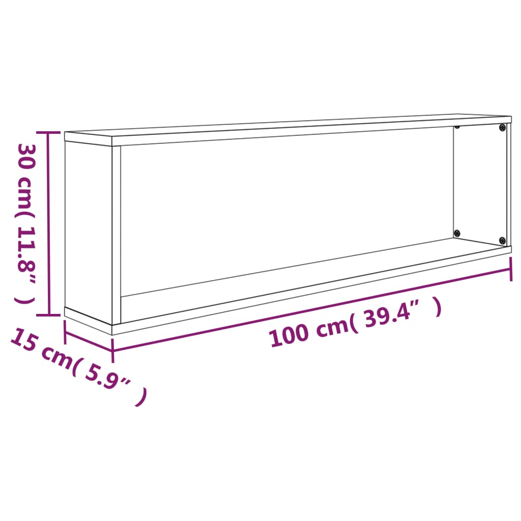 Wandschappen kubus 2 st 100x15x30 cm bewerkt hout bruineiken