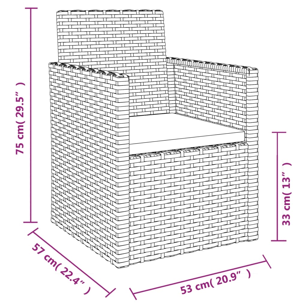 3-delige Loungeset met kussens poly rattan